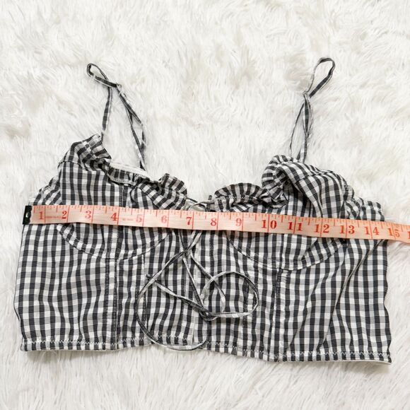 Women Urban Outfitters Out From Under Gingham Tie Front Top in Black White Large - Picture 6 of 7